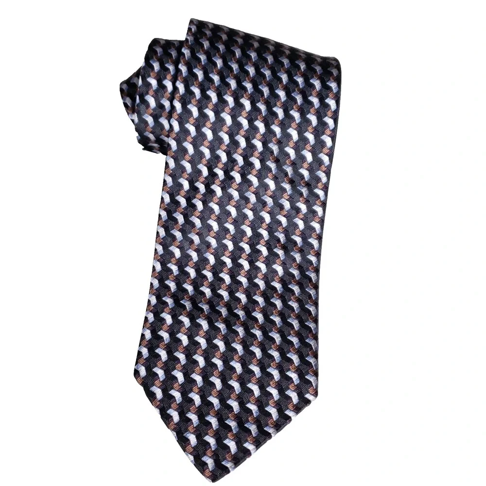 Roberto Villini‎ Tie Geometric Pattern Black Blue Brown Quiet Luxury